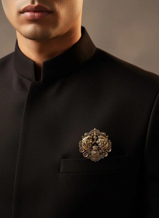 Vintage Baroque Double Lion Lapel Pin - Antique Style Badge Jaipur Button Store