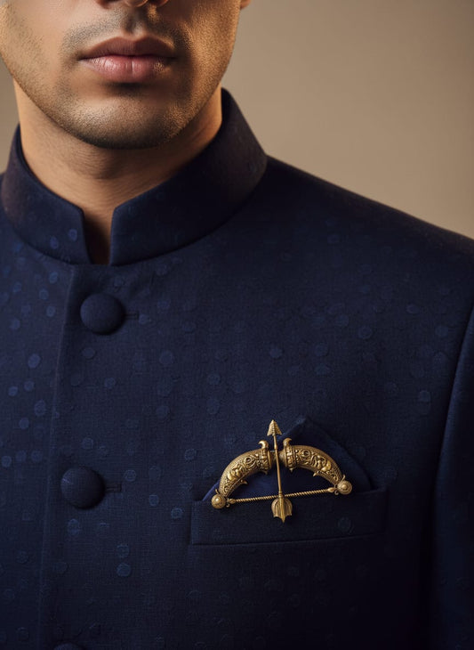 Royal 'Dhanush' Bow & Arrow Brooch | Antique Gold Sherwani Pin Jaipur Button Store